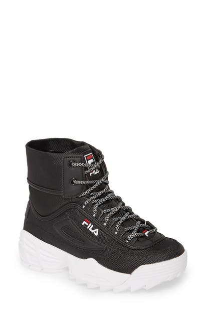 Fila Disruptor Ballistic High Top Sneaker Boot In Black/ Red/ White ...