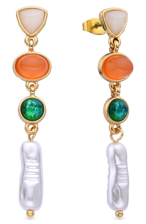 Eye Candy Los Angeles Louise Mixed Stone & Imitation Pearl Linear Drop Earrings In Gold