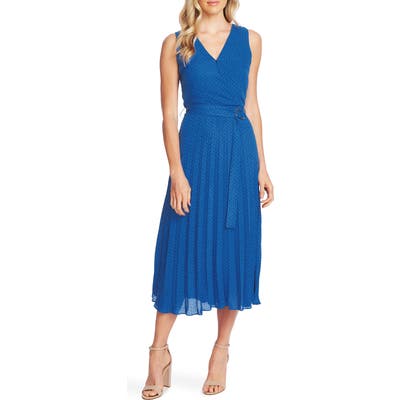 Vince Camuto Ditsy Dot Sleeveless Pleated Midi Dress, Blue