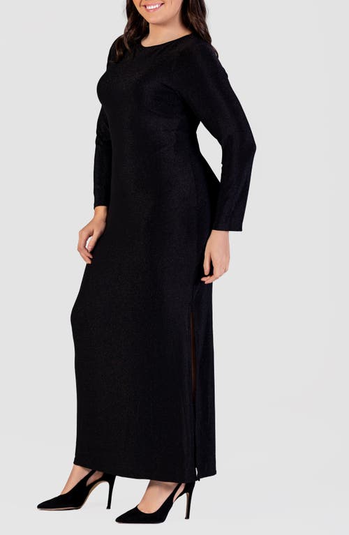 Shop 24seven Comfort Apparel Shimmery Long Sleeve Maxi Dress In Black