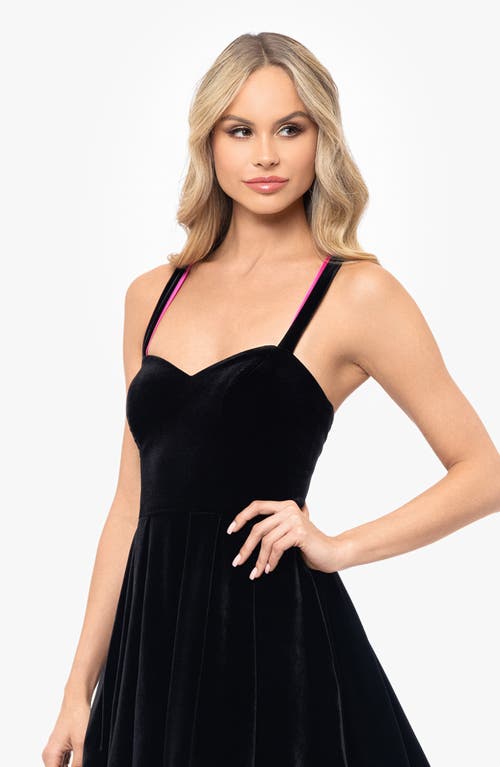 Shop Blondie Nites Velvet Minidress In Black/hot Pink