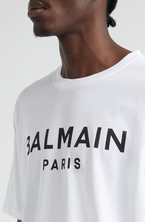 Balmain White Crewneck T-shirt With Contrasting Logo Lettering Print In Gab White/black