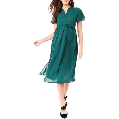 Loyal Hana Lily Flutter Sleeve Maternity Midi Dress, Green