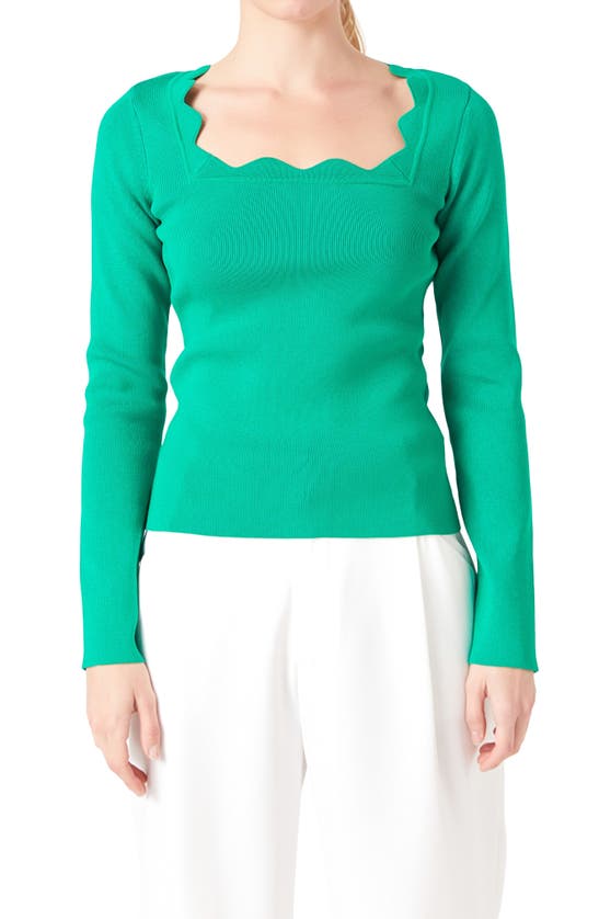 Shop Endless Rose Scallop Square Neck Sweater In Green