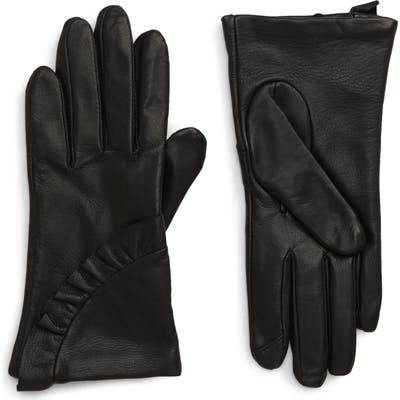 Nordstrom Ruffle Lambskin Leather Touchscreen Compatible Gloves, Black