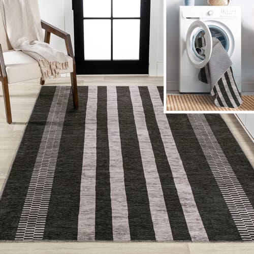 Jonathan Y Vichy Geometric Striped Machine-washable Area Rug In Black/ivory
