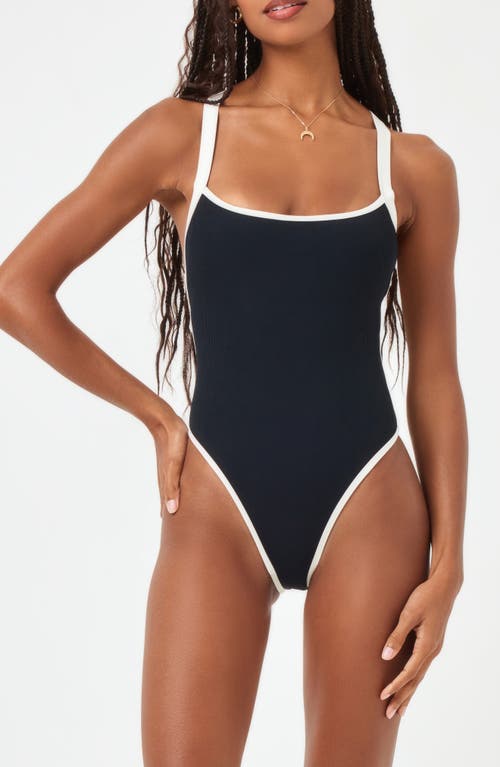 Shop L*space Lspace Baewatch Colorblock Trim Ribbed One-piece Swimsuit In Black/cream