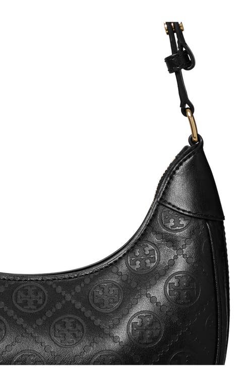 Shop Tory Burch T-monogram Embossed Crescent Shoulder Bag In Black