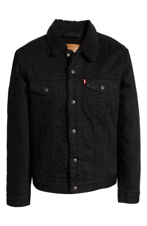 Shop Levi's Faux Shearling Lined Trucker Jacket In Black/black