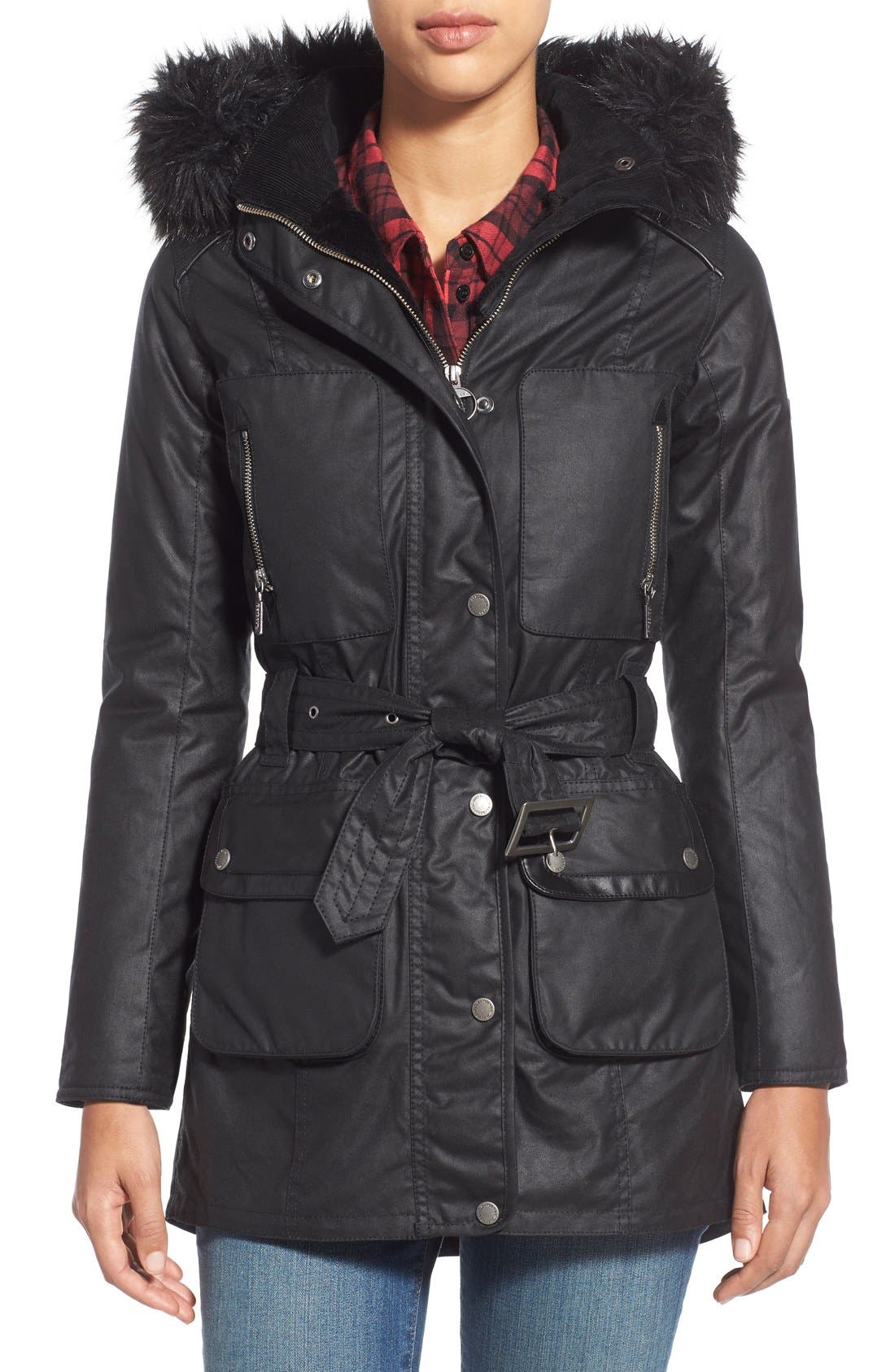 Barbour 'Katana' Waxed Cotton Parka with Faux Fur Trim Nordstrom