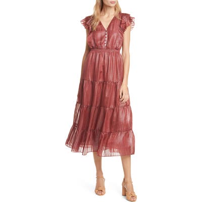 Dolan Sawyer Metallic Silk Midi Dress, Red