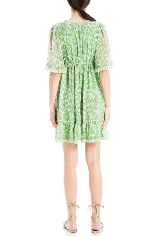 Shop Max Studio Floral Short Sleeve Dress In Green/ivory