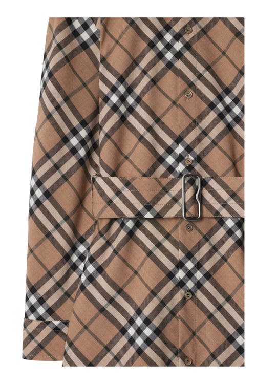 Shop Burberry Check Wool Blend Shirt Dress In Linden