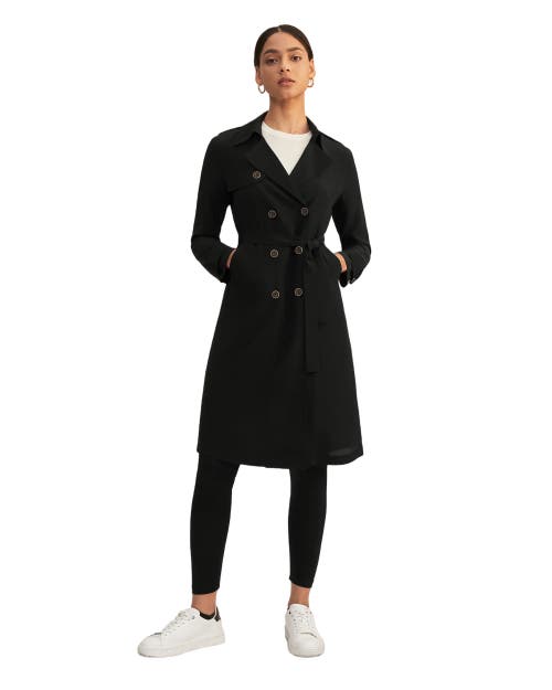 Shop Lilysilk Classic Double-breasted Silk Trench Coat In Black