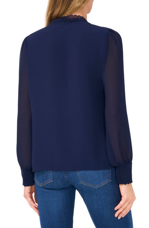 Shop Cece Scallop Detail Georgette Top In Classic Navy