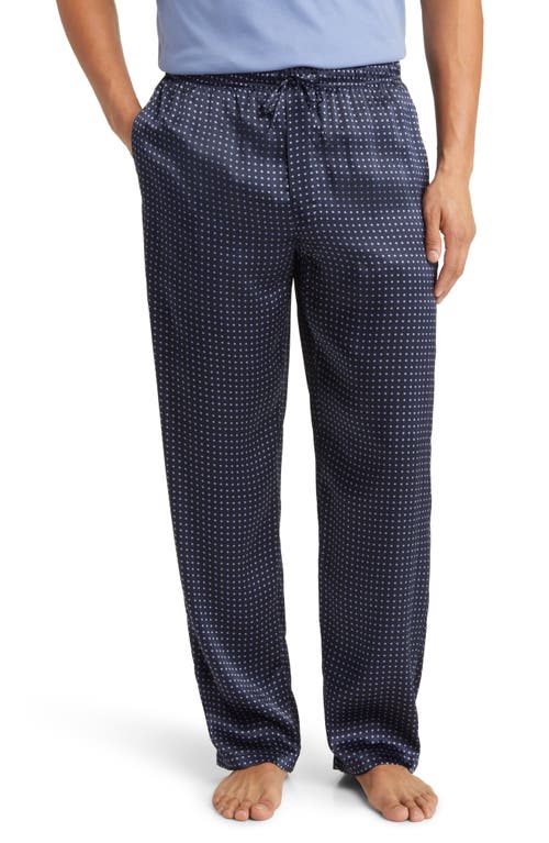 Silk Charmeuse Pajama Pants in Navy Dot /Navy Piping
