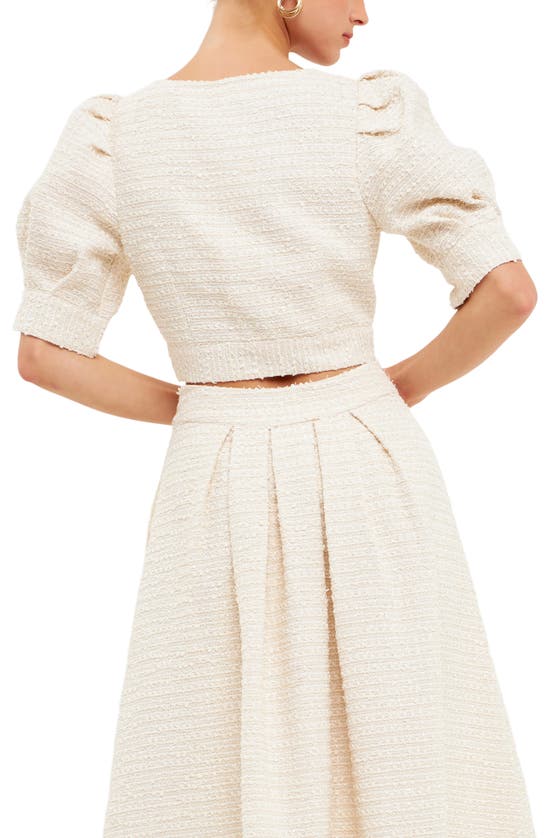 Shop Endless Rose Premium Puff Sleeve Tweed Crop Top In Ivory