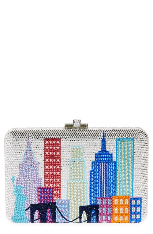 Slim Slide NYC Skyline Crystal Clutch in Silver Sapphire Multi