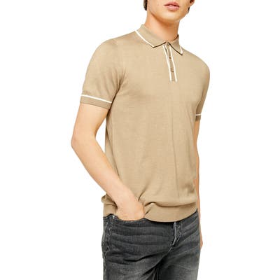 Topman Tipped Polo, Beige