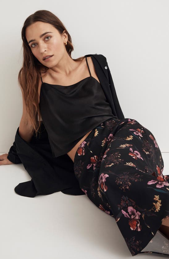 Shop Madewell Layton Floral Midi Slip Skirt In Surrelaist Floral True Black