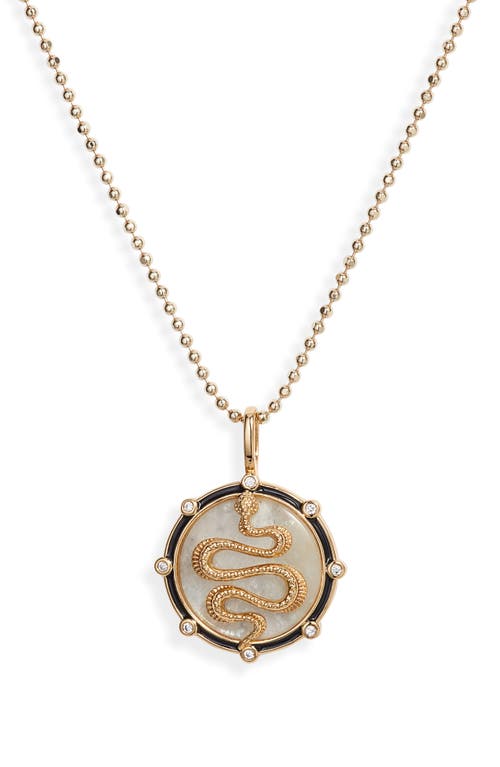 Avery Chain Necklace with Moonstone Snake Charm Pendant in Gold