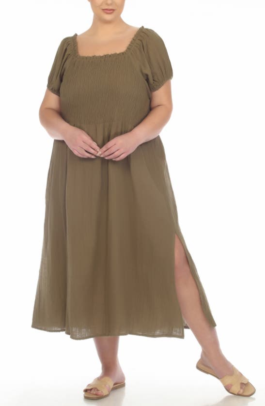 Shop Boho Me Back Tie Midi Dress In Olive Burnt