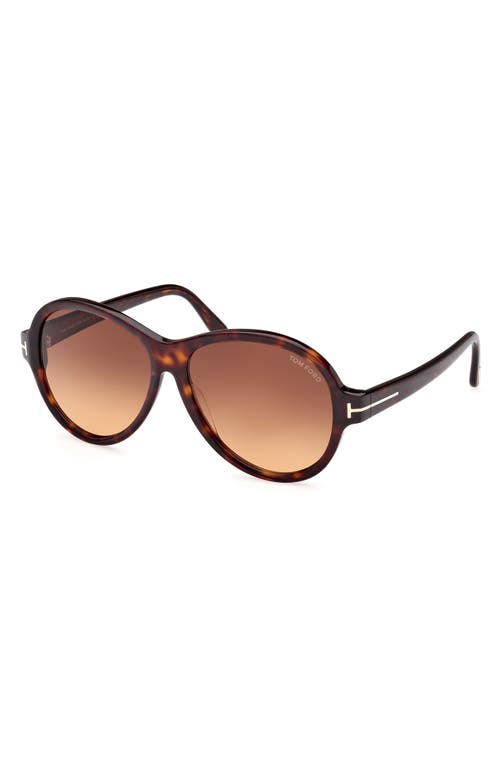 Shop Tom Ford 59mm Round Sunglasses In Dark Havana/gradient Brown