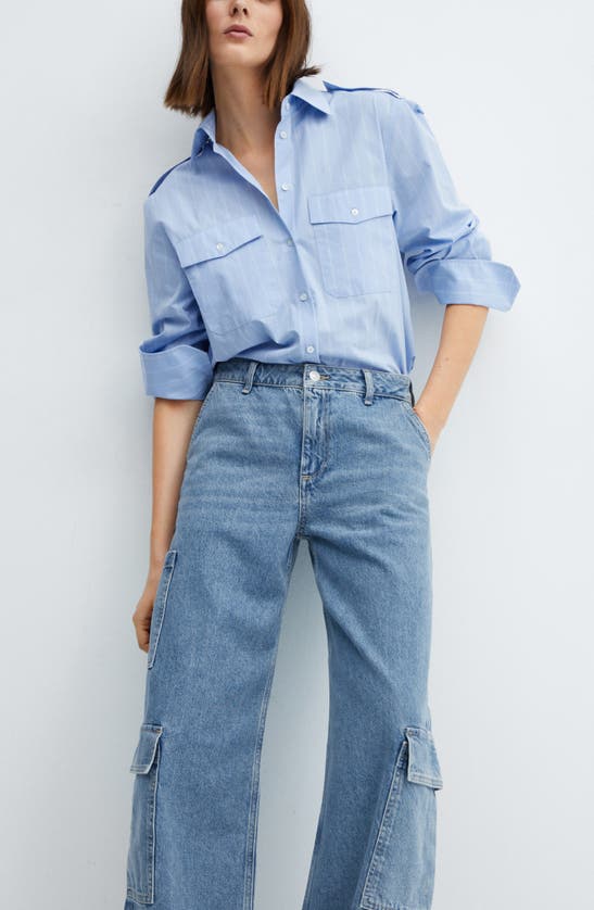 Mango Straight Leg Cargo Jeans In Medium Blue