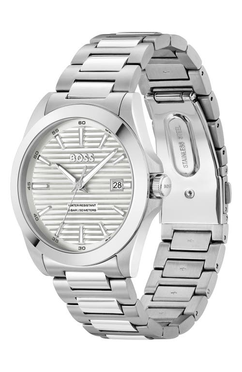 Hugo Boss Brushed-and-polished Stainless-steel Watch With Grooved Dial Men's Watches In Silver