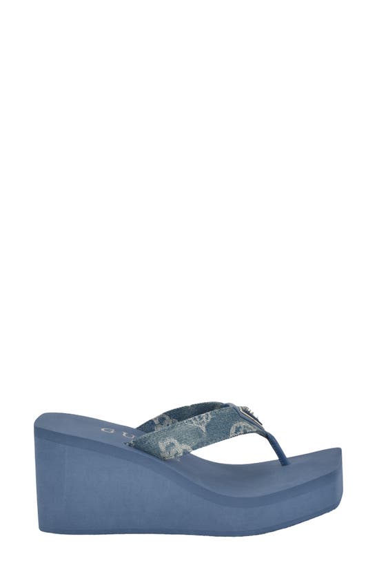 Guess Demmey Platform Wedge Flip Flop In Dark Blue