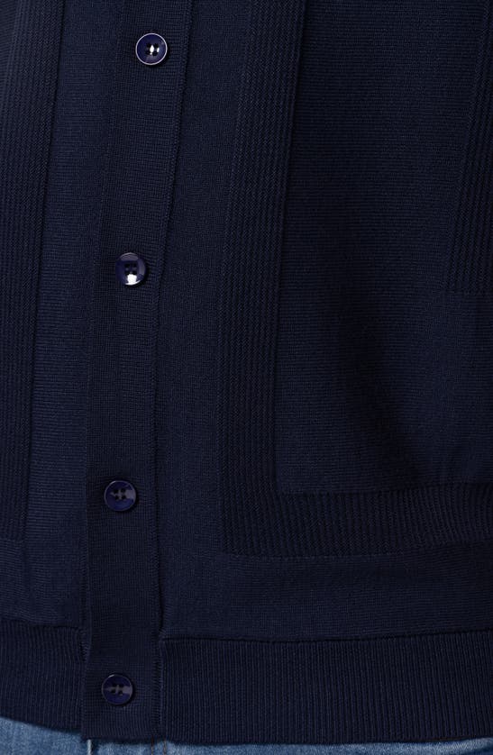 Spring + Mercer Textured Short Sleeve Button-up Sweater In Navy