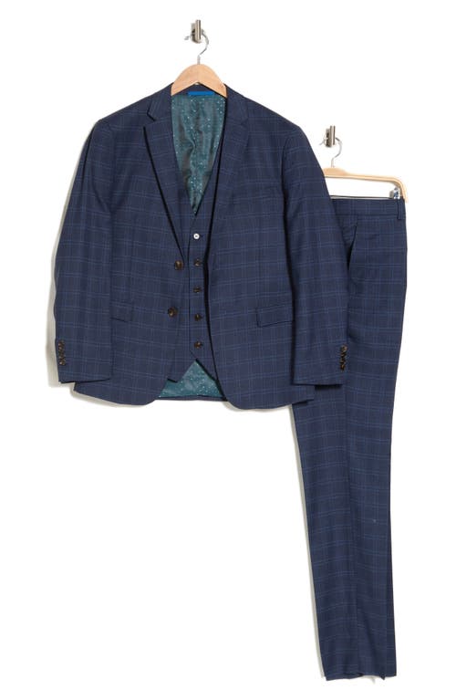 Gino Vitale Slim Fit Check Stretch Three Piece Suit In Ink Blue