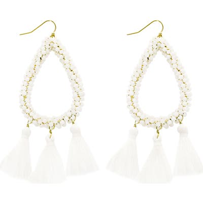 Panacea Teardrop Beaded Tassel Drop Earrings
