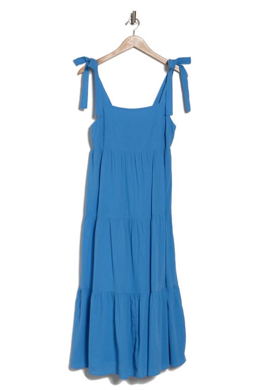 Shop Madewell Tie Strap Tiered Midi Dress In Ornamental Blue