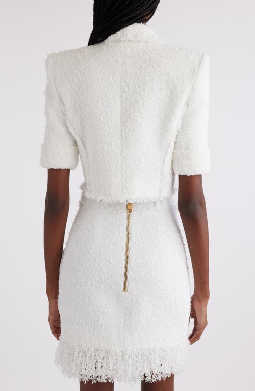 Shop Balmain Button Detail Short Sleeve Tweed Spencer Jacket In 0fa White