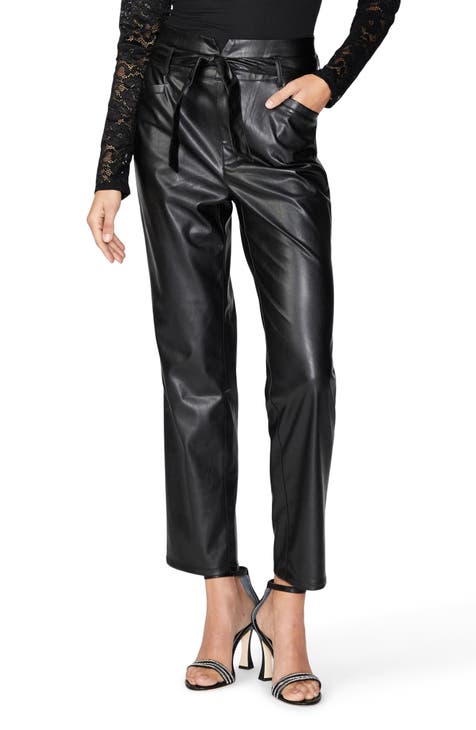 Black Shiny Pleather High Rise Straight Leg Pants - Size 1