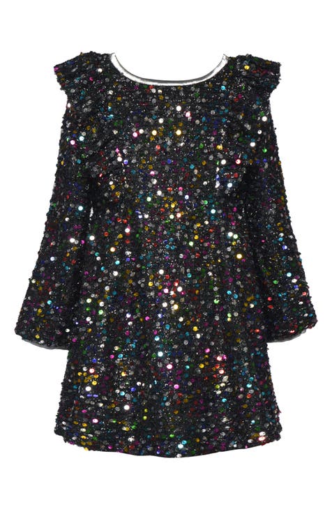 Kids' Rainbow Sequin Long Sleeve Party Dress (Little Kid)