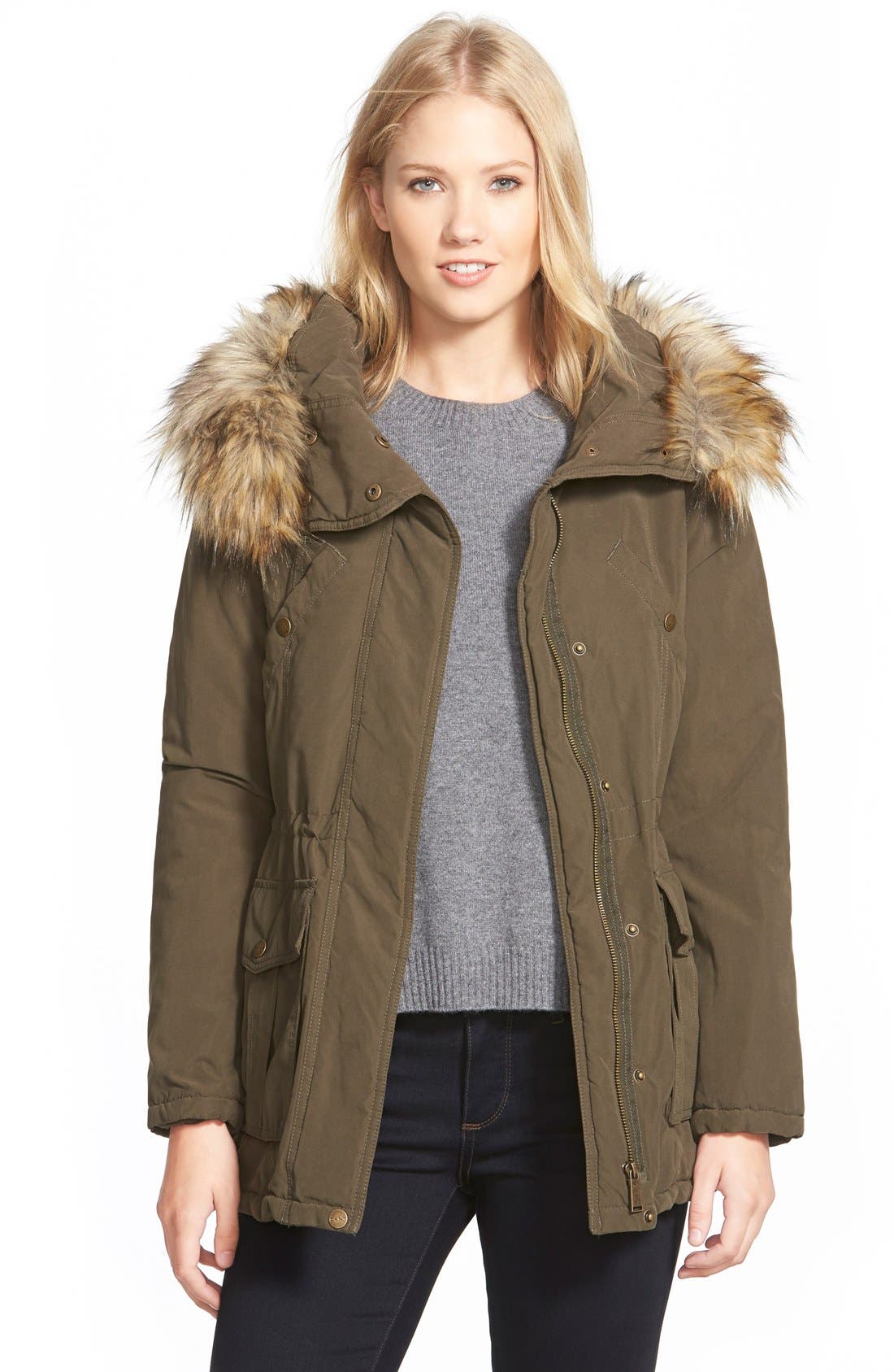 dkny anorak with faux fur trim