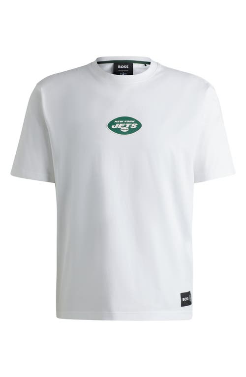 Shop Hugo Boss Boss X Nfl Stretch Cotton Graphic T-shirt In New York Jets - White