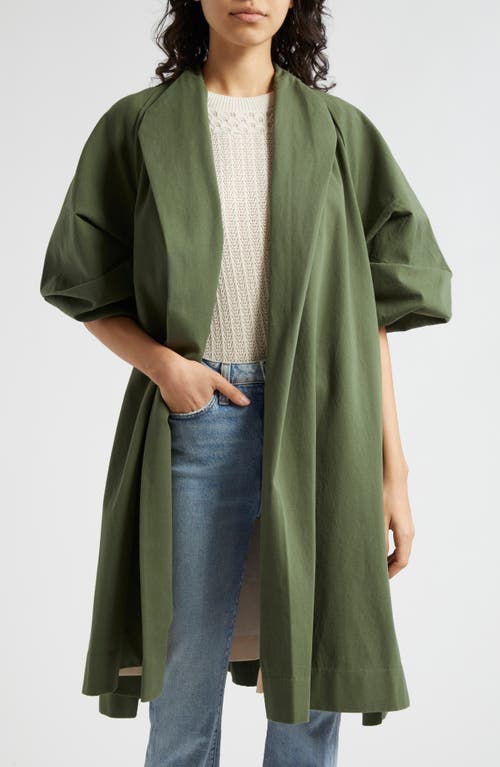 Shop Mille Josephine Gathered Sleeve Cotton Coat In Olive