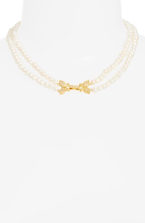 Shop Vidakush Butterfly Clasp Freshwater Pearl Necklace In Pearl/gold