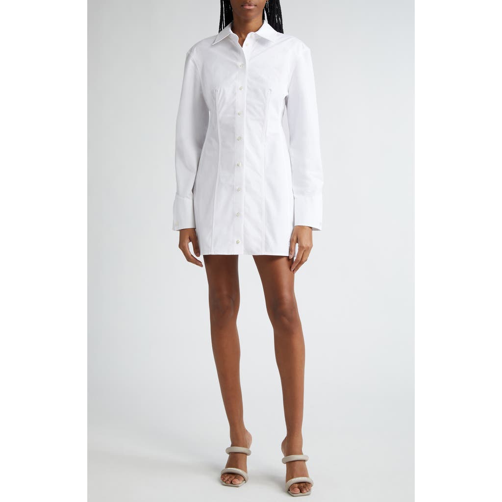 Alexander Wang Boned Long Sleeve Mini Shirtdress In White