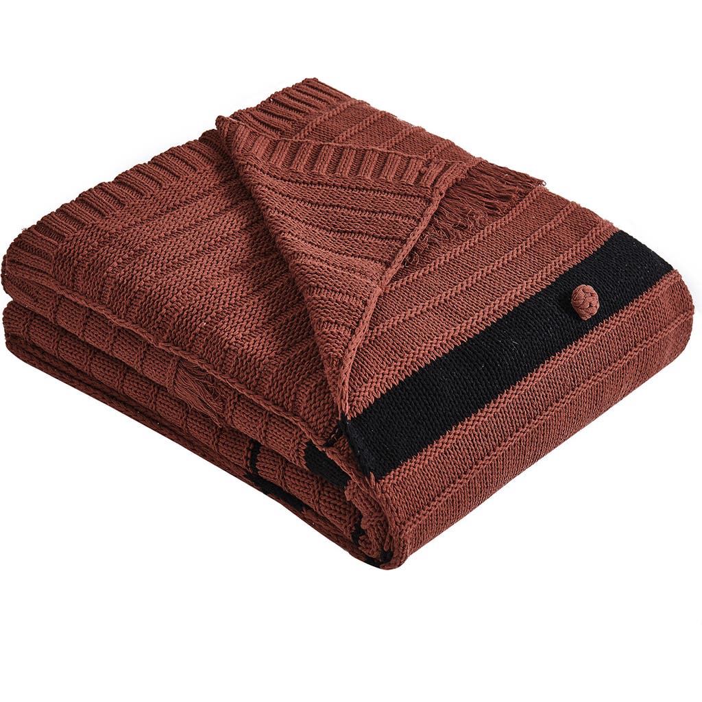 Modern Threads Cable Knit Throw Blanket In Nutmeg/black