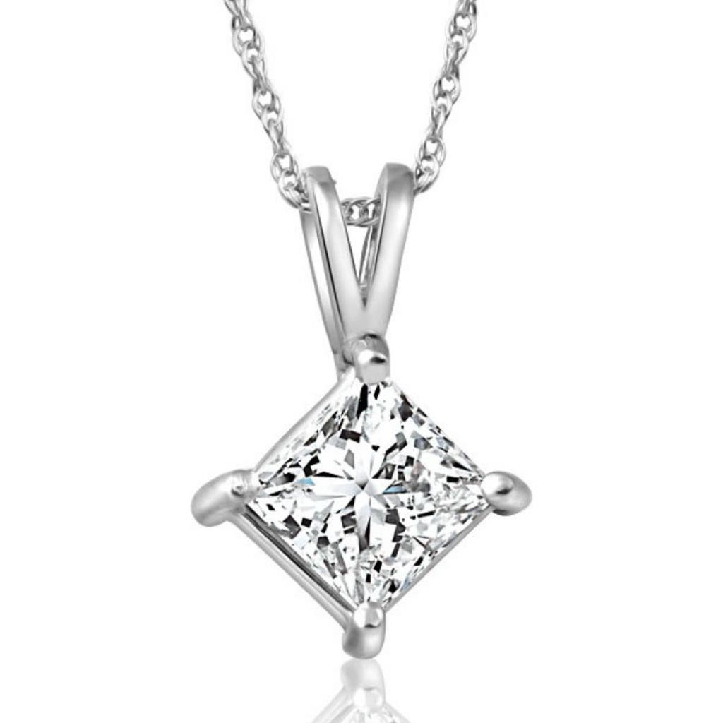 Bliss Diamond 1ct Princess Cut Diamond Solitaire Pendant 14k White Gold Necklace Lab Grown In 14k White Gold