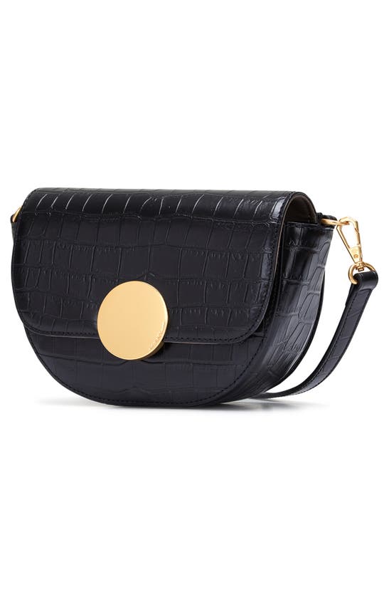 Oryany Lottie Saddle Moc-croc Crossbody Bag In Black