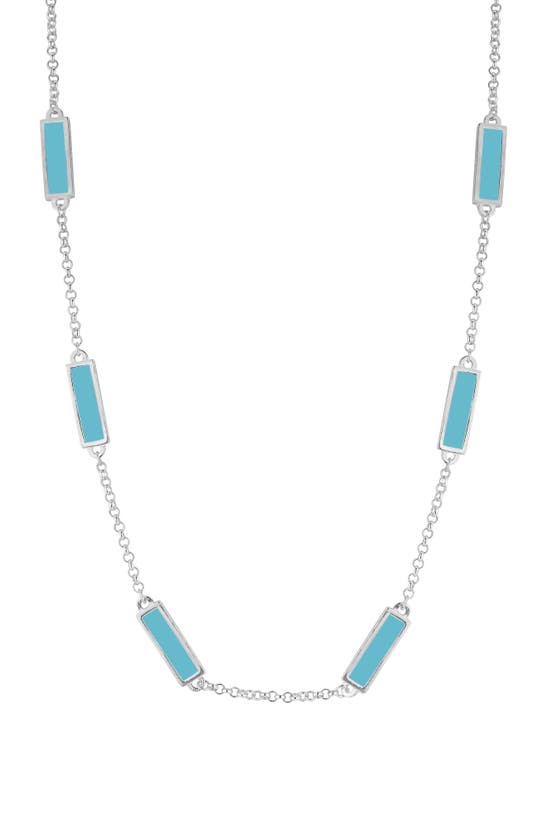 Shop Sphera Milano Synthetic Turquoise Station Necklace In Silver