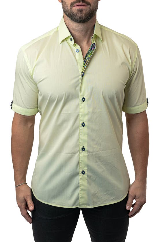 Shop Maceoo Galileo Calamansi Yellow Contemporary Fit Short Sleeve Button-up Shirt