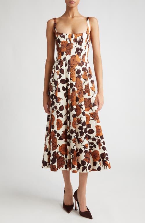 Emilia Wickstead Adele Rose Print Pleated Taffeta Faille Fit & Flare Midi Dress at Nordstrom, Us