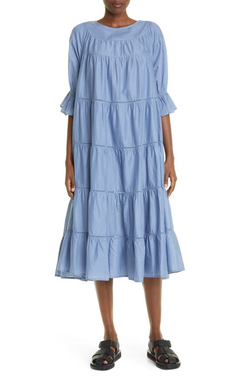 Merlette Paradis Open Tier Cotton Dress in Slate Blue