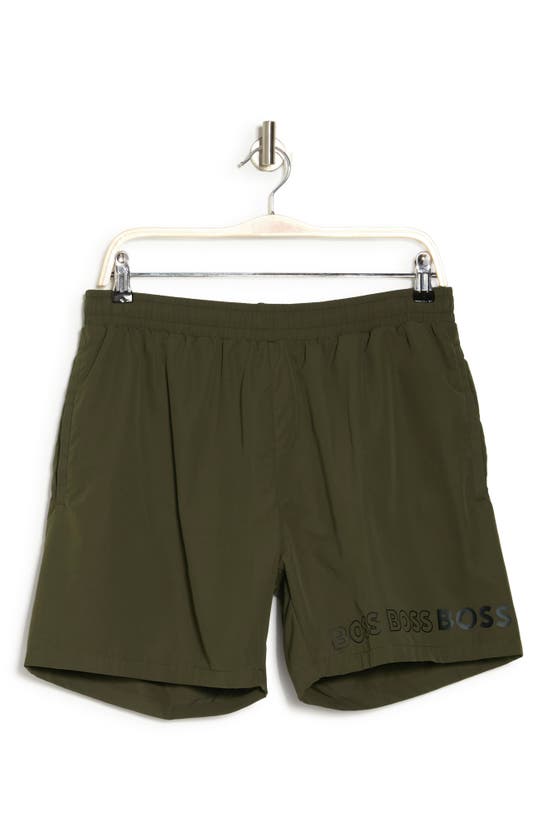 Hugo Boss Recycled Polyester Dolphin Shorts In Open Green